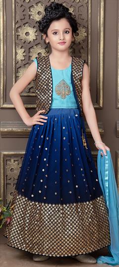 Blue color Kids Lehenga in Georgette fabric with Embroidered, Sequence, Thread work : 1824661