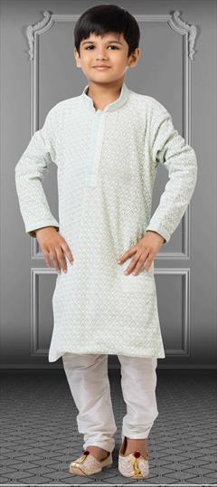 Green color Boys Kurta Pyjama in Georgette fabric with Embroidered, Thread work : 1824744