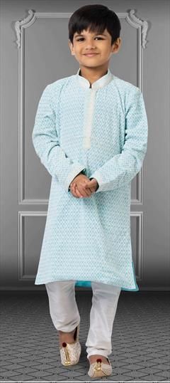 Blue color Boys Kurta Pyjama in Georgette fabric with Embroidered, Thread work : 1824747