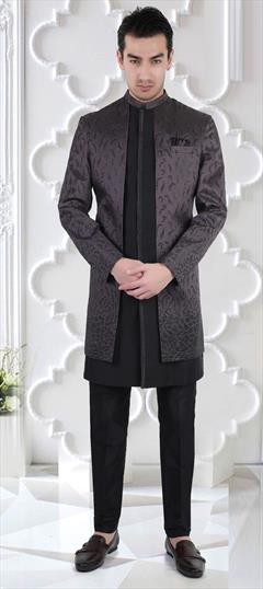 Black and Grey color IndoWestern Dress in Taffeta Silk fabric with Stone work : 1824791