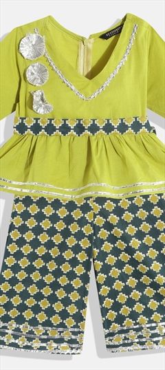 Festive, Party Wear Green color Girls Top with Bottom in Cotton fabric with Gota Patti, Printed work : 1824843