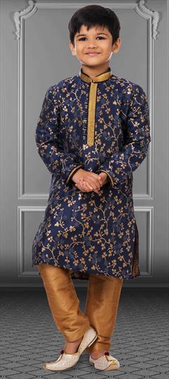 Blue color Boys Kurta Pyjama in Jacquard fabric with Thread, Weaving work : 1824878