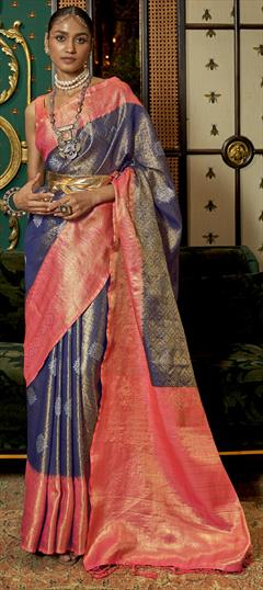 Traditional Blue color Saree in Art Silk, Silk fabric with South Weaving work : 1824948