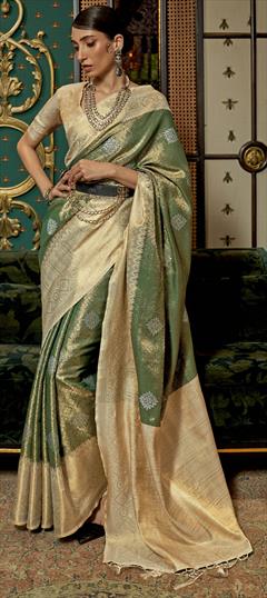 Traditional Green color Saree in Art Silk, Silk fabric with South Weaving work : 1824950