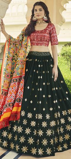 Bridal, Wedding Green color Lehenga in Georgette fabric with A Line Embroidered, Sequence, Thread work : 1824962