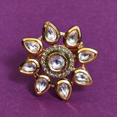 White and Off White color Ring in Brass studded with CZ Diamond & Gold Rodium Polish : 1825062