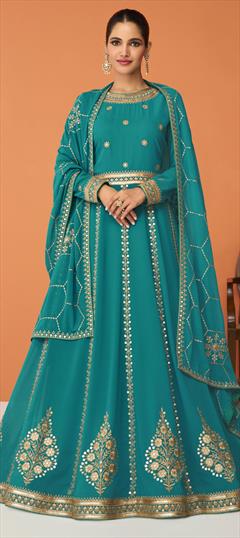 Bollywood Blue color Salwar Kameez in Georgette fabric with Anarkali Embroidered, Sequence, Thread, Zari work : 1825138