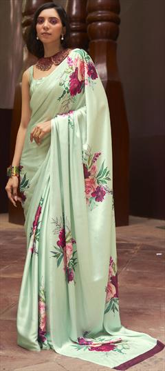 Casual, Traditional Green color Saree in Crepe Silk, Silk fabric with South Floral, Printed work : 1825229