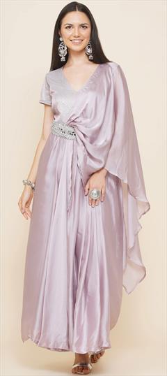 Festive, Party Wear Purple and Violet color Gown in Georgette fabric with Mirror work : 1825511