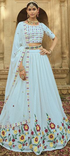 Reception, Wedding Blue color Lehenga in Georgette fabric with A Line Embroidered, Sequence, Thread work : 1825539