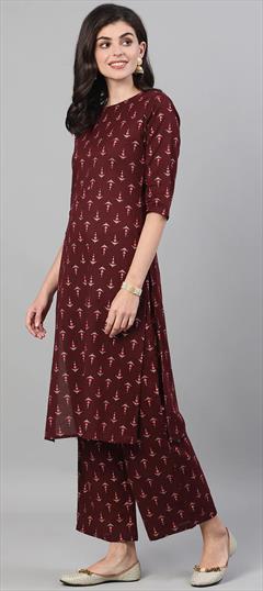 Casual, Party Wear Red and Maroon color Tunic with Bottom in Cotton fabric with Printed work : 1825874