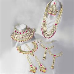 Pink and Majenta color Bridal Jewelry in Brass studded with Kundan & Gold Rodium Polish : 1825887
