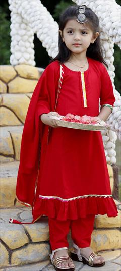 Red and Maroon color Kids Salwar in Rayon fabric with Gota Patti work : 1825955