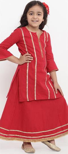 Red and Maroon color Girls Top with Bottom in Rayon fabric with Gota Patti work : 1825957