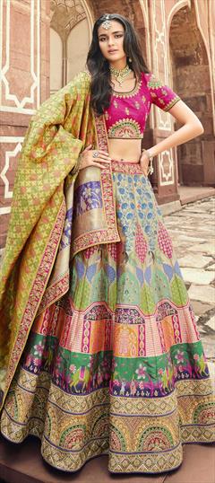Reception, Wedding Multicolor color Lehenga in Art Silk fabric with A Line Sequence, Stone, Thread, Weaving, Zari work : 1825971