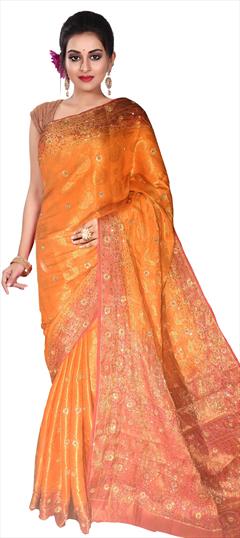 Traditional, Wedding Orange color Saree in Kanchipuram Silk, Silk fabric with South Stone, Weaving work : 1826002