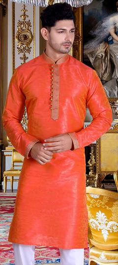 Orange color Kurta in Cotton fabric with Printed, Thread work : 1826027