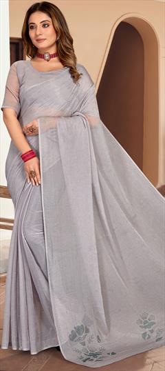 Festive, Party Wear Black and Grey color Saree in Shimmer fabric with Classic Stone, Swarovski work : 1826455