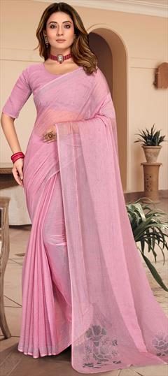 Festive, Party Wear Pink and Majenta color Saree in Shimmer fabric with Classic Stone, Swarovski work : 1826456