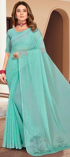 Festive, Party Wear Blue color Saree in Shimmer fabric with Classic Stone, Swarovski work : 1826459