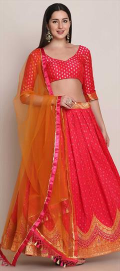 Festive, Reception Pink and Majenta color Lehenga in Blended fabric with A Line Weaving work : 1826827