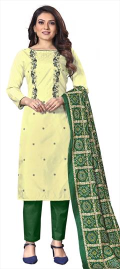 Festive, Party Wear Yellow color Salwar Kameez in Chiffon fabric with Straight Embroidered, Resham, Thread work : 1826851