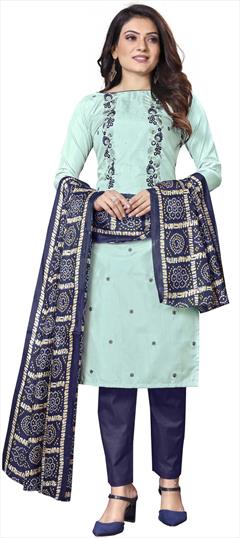 Festive, Party Wear Blue color Salwar Kameez in Chiffon fabric with Straight Embroidered, Resham, Thread work : 1826858