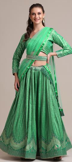 Festive, Party Wear Green color Lehenga in Jacquard fabric with A Line Weaving work : 1826954