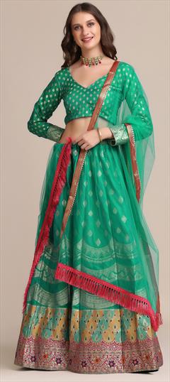 Festive, Party Wear Green color Lehenga in Jacquard fabric with A Line Weaving work : 1826957