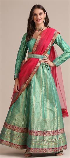 Festive, Party Wear Green color Lehenga in Jacquard fabric with A Line Weaving work : 1826961