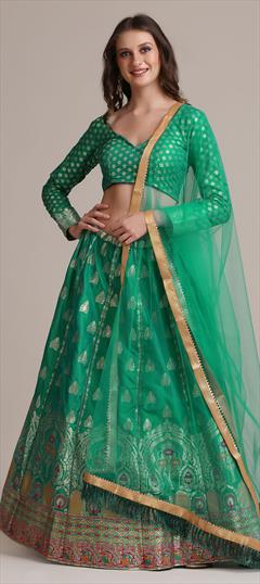 Festive, Party Wear Green color Lehenga in Jacquard fabric with A Line Weaving work : 1826962