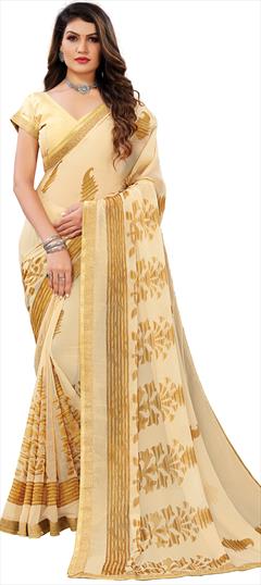 Casual Beige and Brown color Saree in Chiffon fabric with Classic Printed work : 1827005