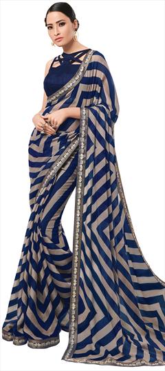 Casual Black and Grey, Blue color Saree in Chiffon fabric with Classic Printed work : 1827007