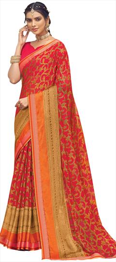 Casual Red and Maroon color Saree in Chiffon fabric with Classic Printed work : 1827012