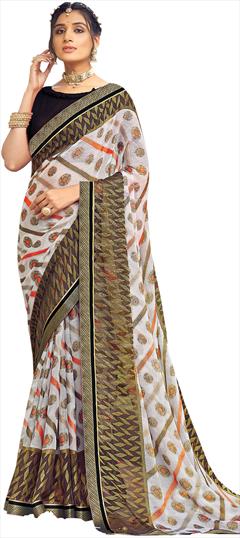 Casual Black and Grey color Saree in Chiffon fabric with Classic Printed work : 1827014