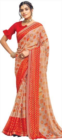 Casual Beige and Brown color Saree in Chiffon fabric with Classic Printed work : 1827017