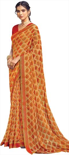 Casual Orange color Saree in Chiffon fabric with Classic Printed work : 1827023