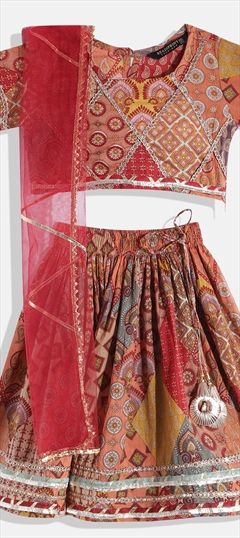 Festive, Party Wear Multicolor color Kids Lehenga in Cotton, Net fabric with Gota Patti, Printed work : 1827090