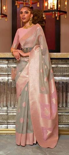 Casual, Traditional Black and Grey color Saree in Linen fabric with Bengali Weaving work : 1827101