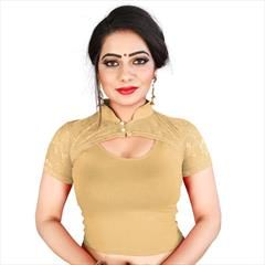 Beige and Brown color Blouse in Lycra fabric with Thread work : 1827175