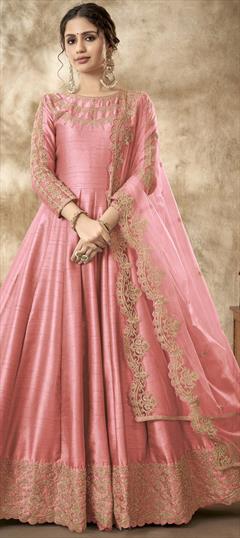 Festive, Reception Pink and Majenta color Salwar Kameez in Art Silk fabric with Anarkali Embroidered, Stone, Thread, Zari work : 1827210