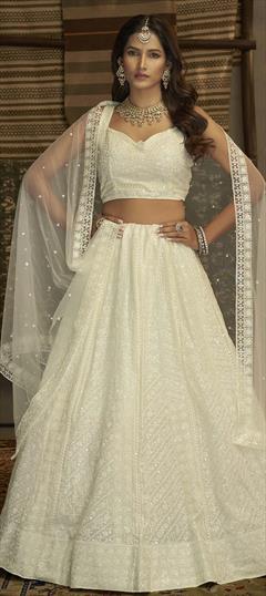 Mehendi Sangeet, Reception White and Off White color Lehenga in Georgette fabric with A Line Sequence, Thread work : 1827235