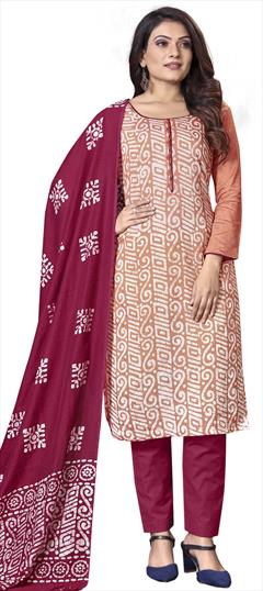 Casual Pink and Majenta color Salwar Kameez in Cotton fabric with Straight Printed work : 1827740