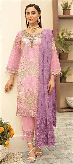 Festive, Party Wear Pink and Majenta color Salwar Kameez in Georgette fabric with Straight Embroidered, Thread work : 1827773