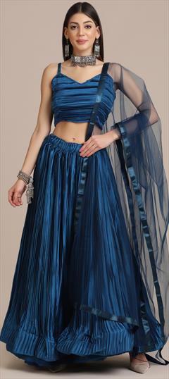 Festive, Party Wear Blue color Lehenga in Satin Silk fabric with A Line Thread work : 1827914