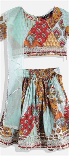 Casual Multicolor color Kids Lehenga in Cotton fabric with Gota Patti, Printed work : 1827965