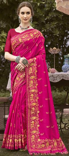 Casual, Traditional Pink and Majenta color Saree in Art Silk, Silk fabric with South Printed work : 1828224
