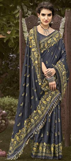 Casual, Traditional Black and Grey color Saree in Art Silk, Silk fabric with South Printed work : 1828226