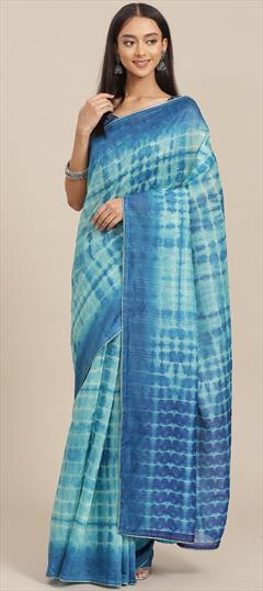Traditional Blue color Saree in Art Silk, Silk fabric with South Embroidered, Printed, Sequence, Tye n Dye work : 1828309
