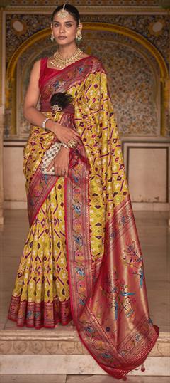 Engagement, Traditional Yellow color Saree in Art Silk, Silk fabric with South Printed, Weaving work : 1828378